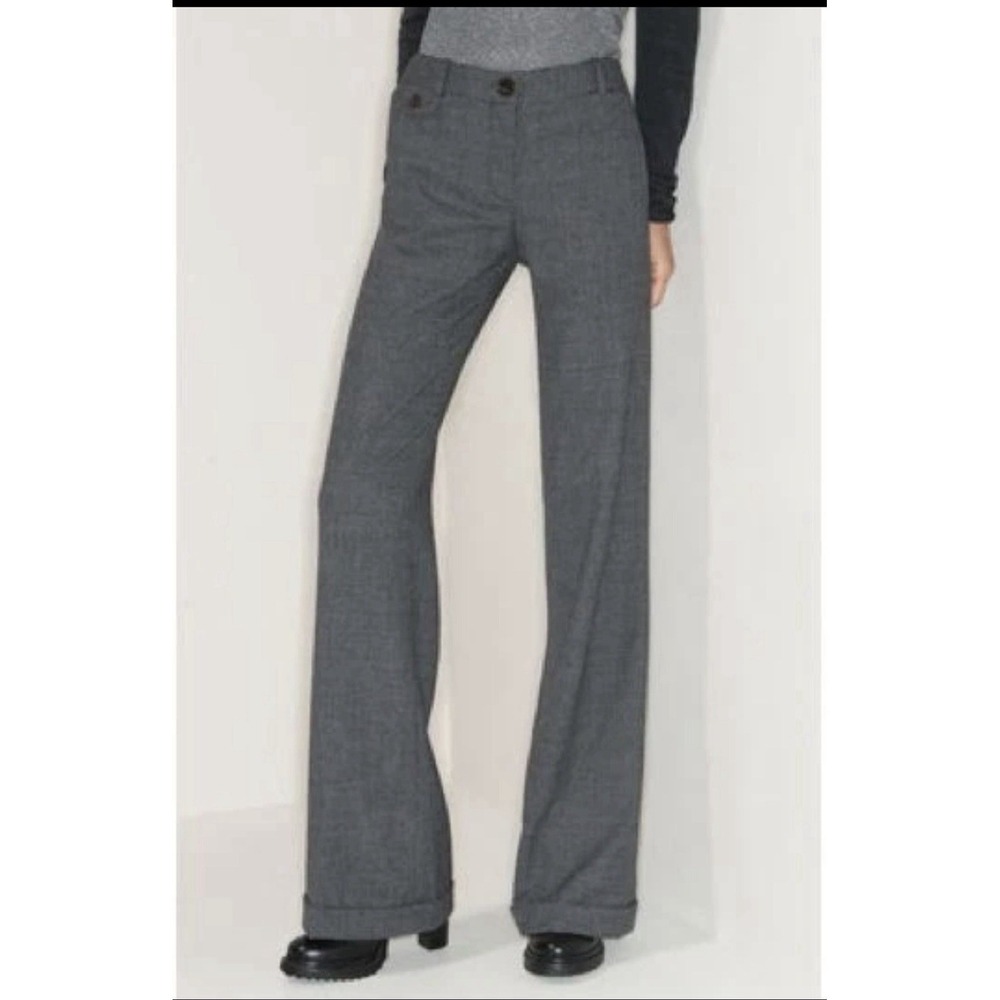 Tory Burch Curtis Pants Size 4 Houndstooth Pattern Gray Flared Cuffed Hems NWT